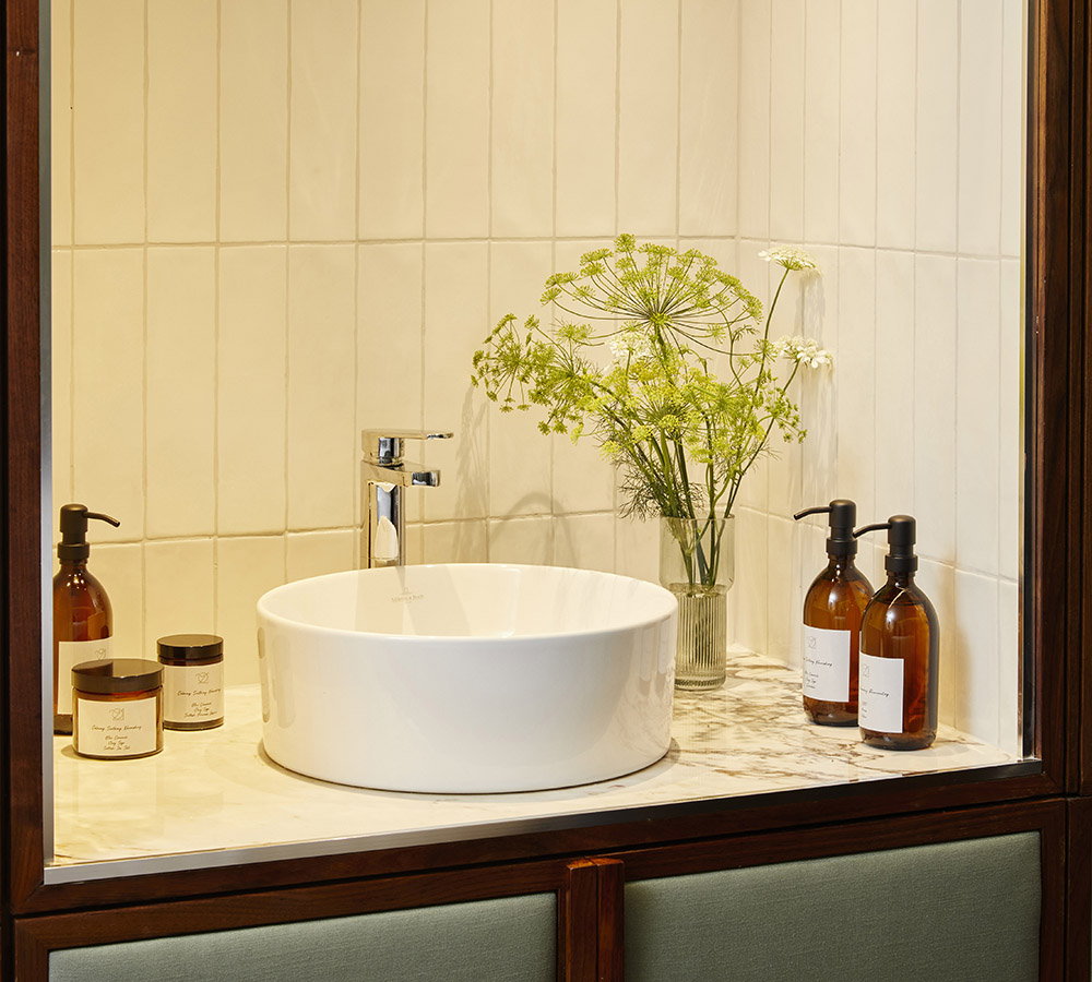 Spa products around a basin at Gleneagles