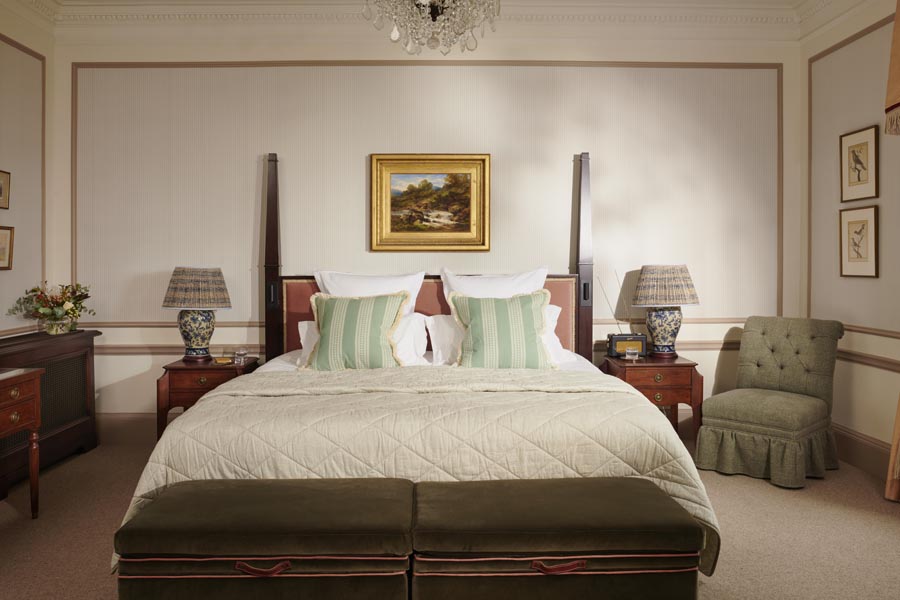 A bedroom in a whisky suite at Gleneagles