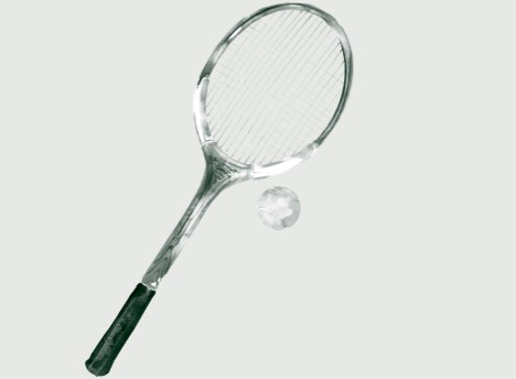 Watercolour image of a tennis racquet and ball