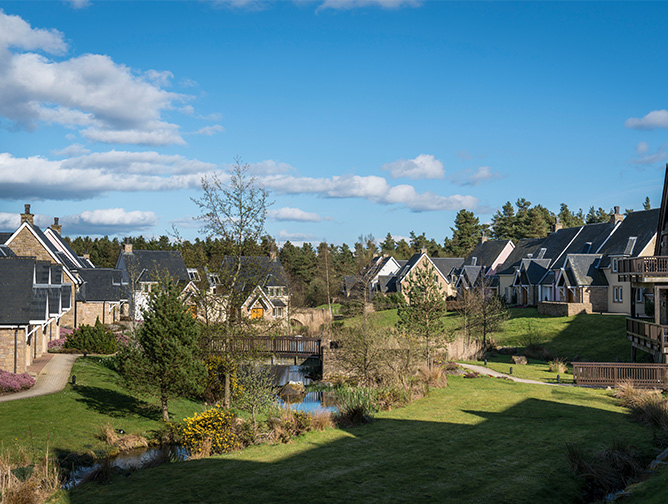 Glenmor village under clear blue skies