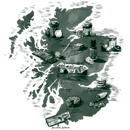 An illustrated map of Scotland