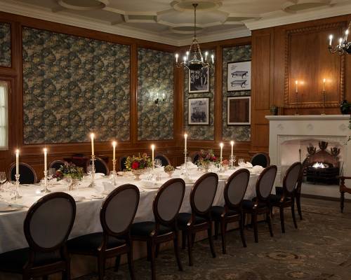 The Billiard Room at Gleneagles set for a banquet under candle light