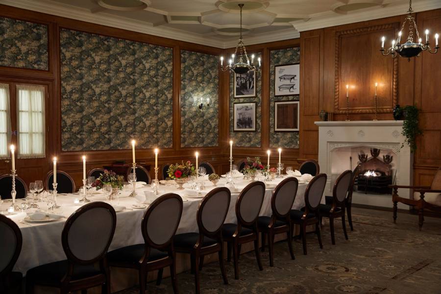 The Billiard Room at Gleneagles set for a banquet under candle light