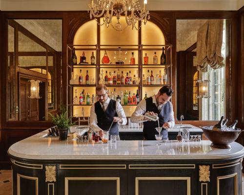 Two barmen during drinks in the pantry at Gleneagles