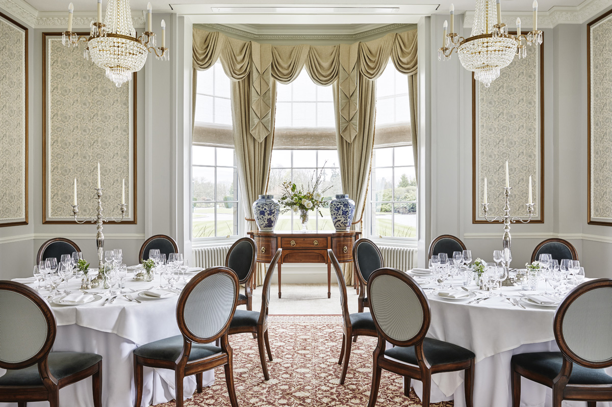 The drawing room set up for a private dinner at Gleneagles