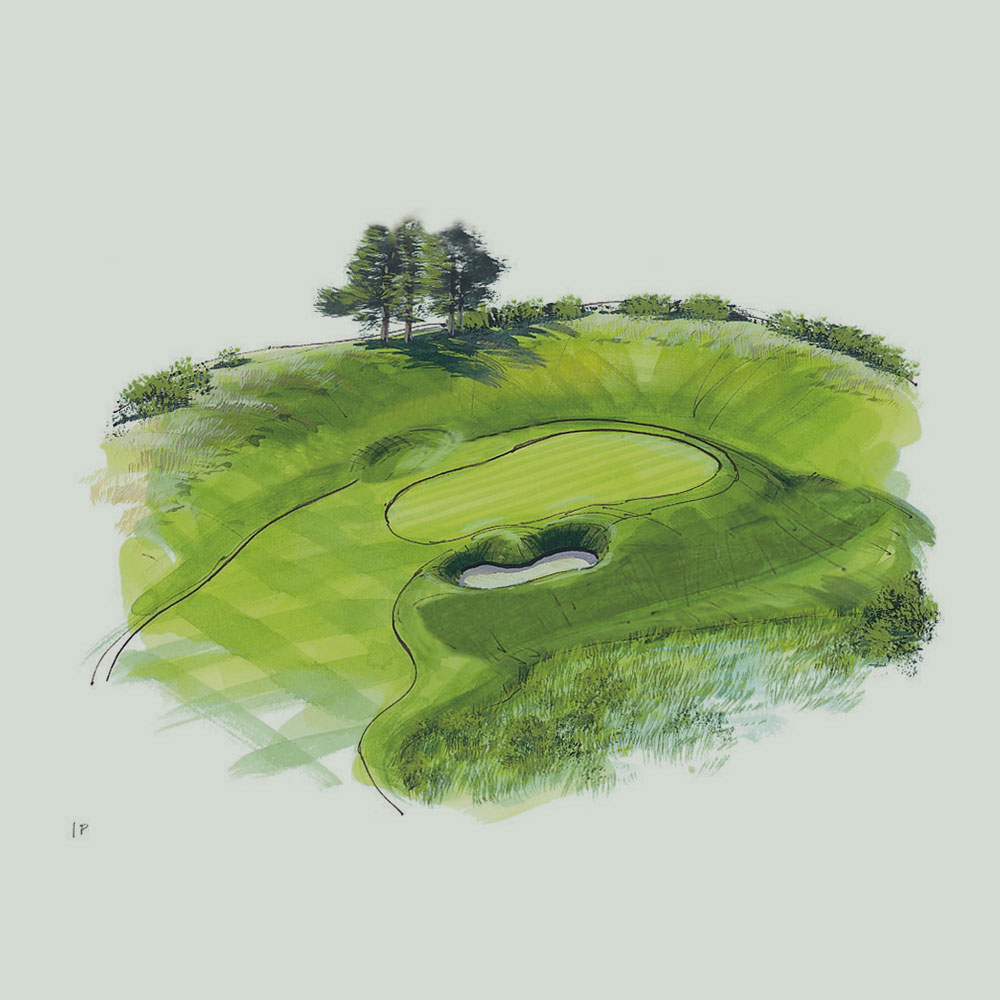 Illustration of the 1st hole of the PGA Course at Gleneagles