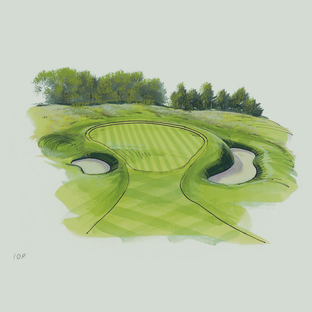 An illustration of the 10th hole of the PGA course at Gleneagles