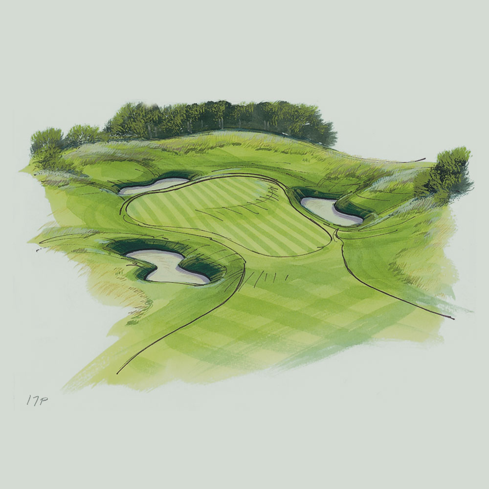 Illustration of 17th hole of PGA course