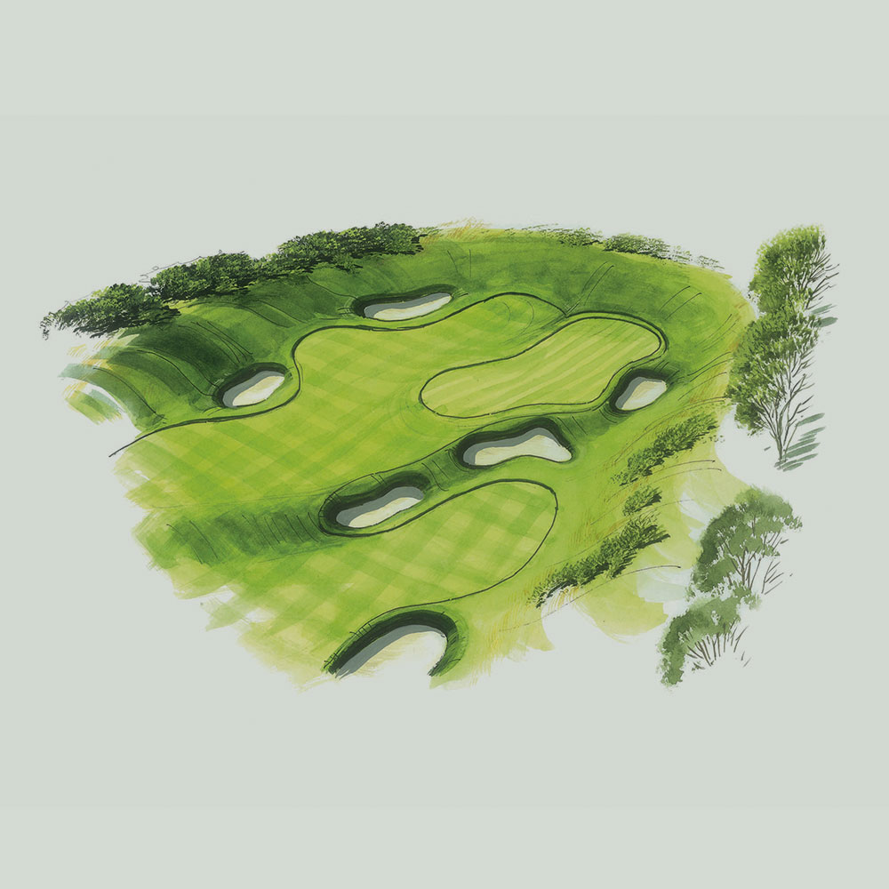 Illustration of the 18th hole of the PGA golf course