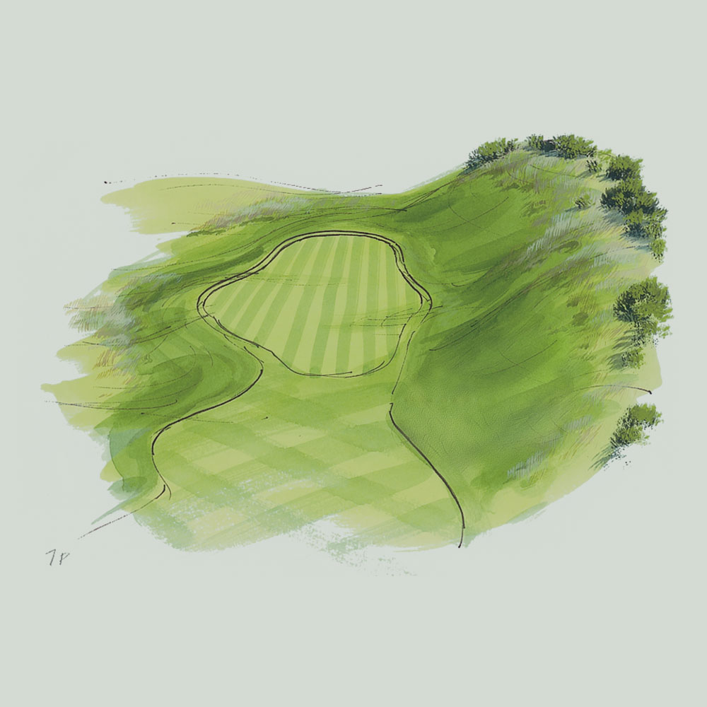 An illustration of the 7th hole of the PGA course at Gleneagles