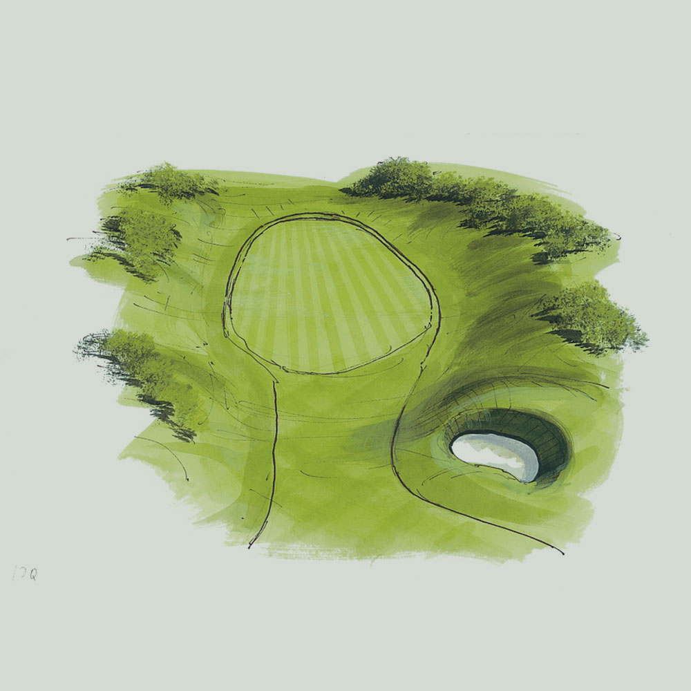 An illustration of the 10th hole of the queen's course at Gleneagles