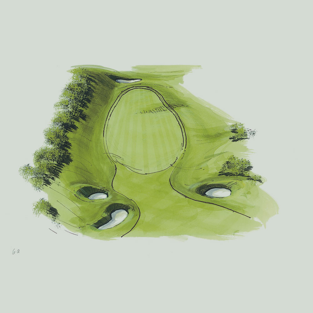 An illustration of the 16th hole of the queen's course at Gleneagles