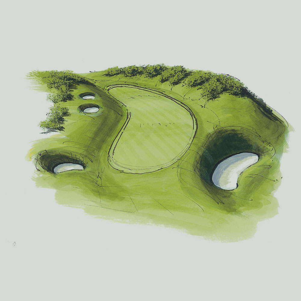 An illustration of the 17th hole of the queen's course at Gleneagles
