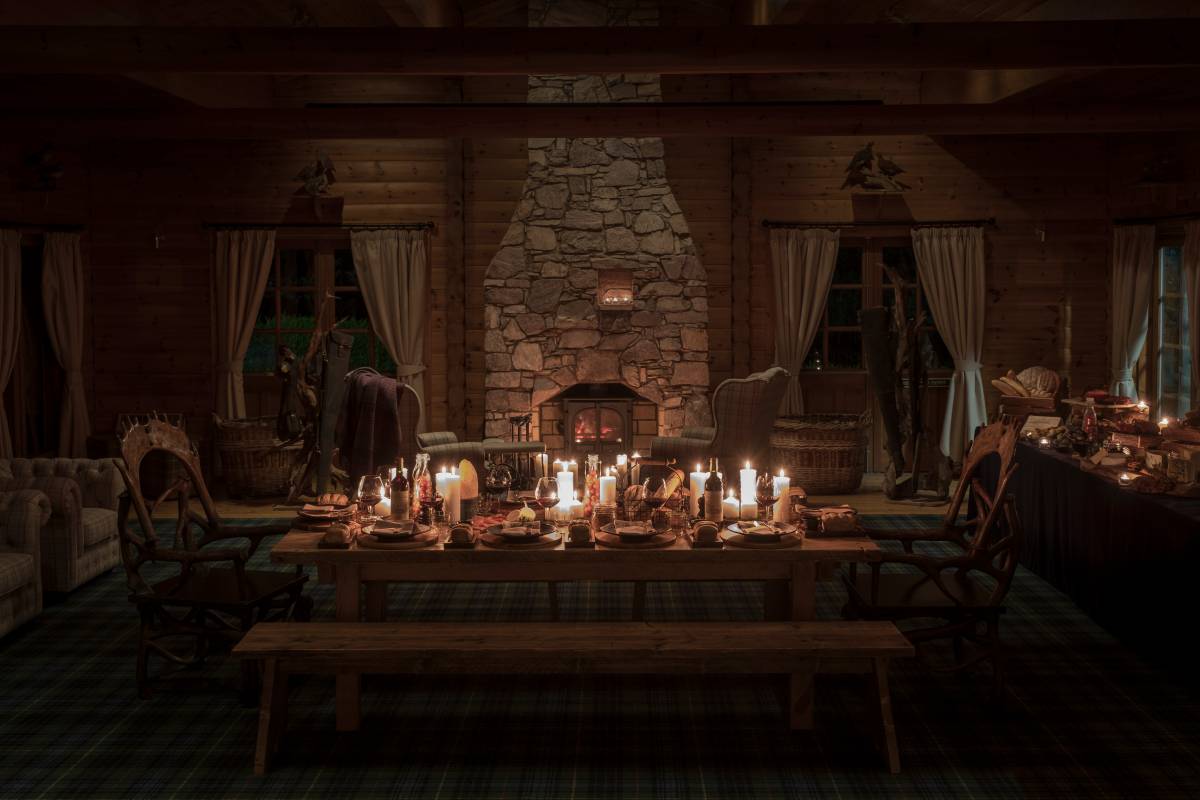 A candlelit shooting lodge