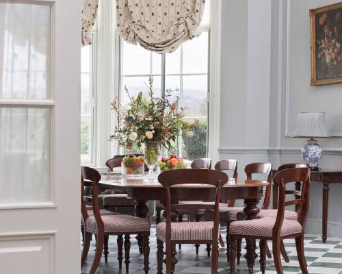 The view of a table from outside the main door to the Pantry at Gleneagles