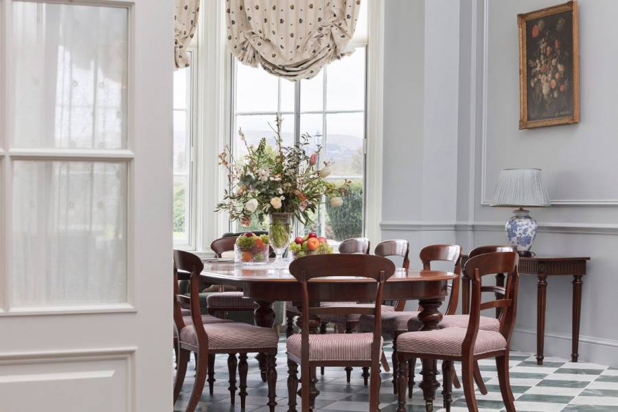 The view of a table from outside the main door to the Pantry at Gleneagles