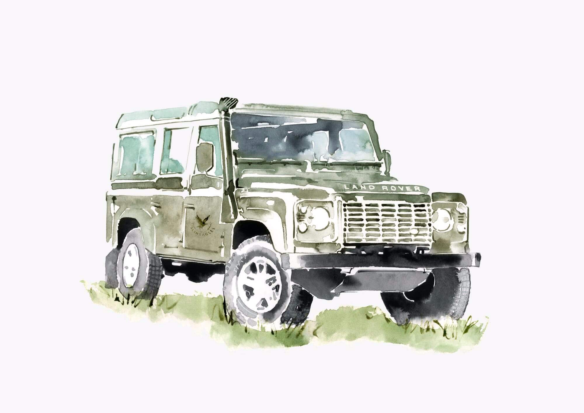 watercolour of a Land Rover