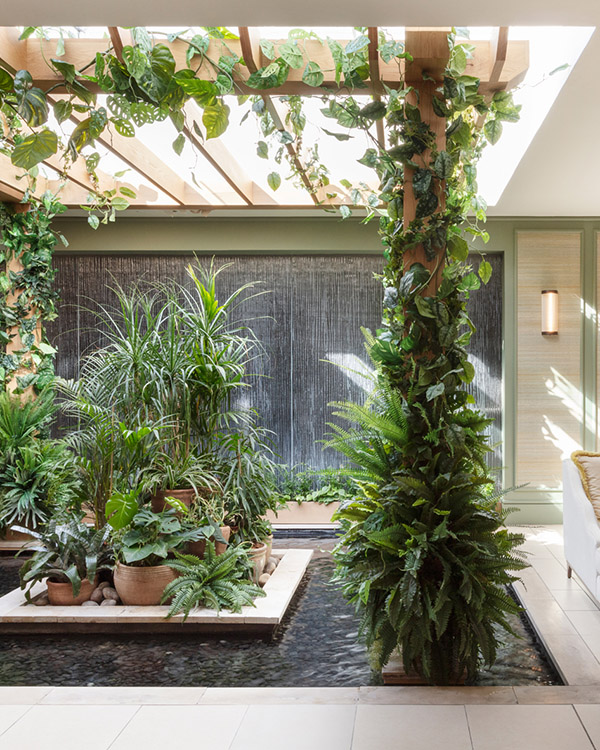 Plants and calming water feature in the Spa courtyard at Gleneagles