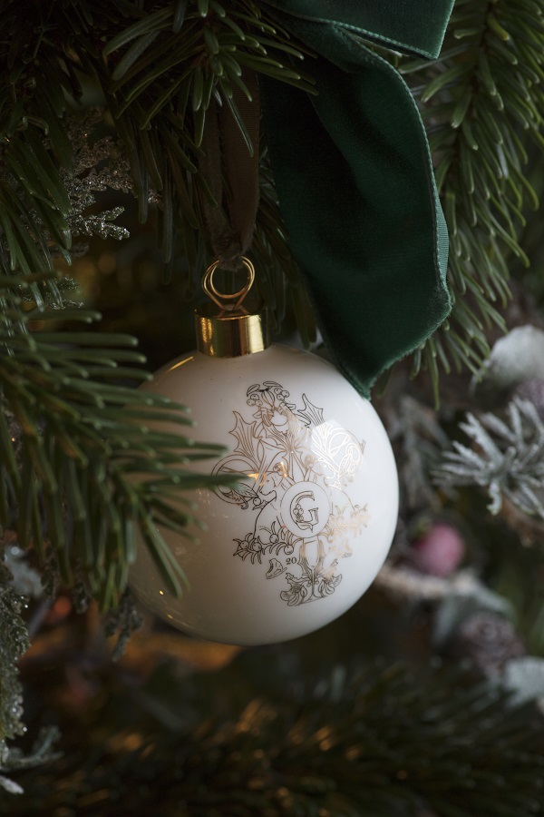 Gleneagles Christmas bauble hanging on tree