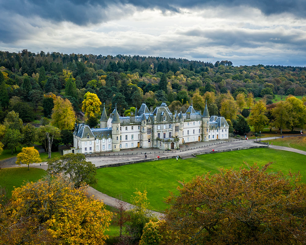 Aerial shot of Callendar House in Falkirk