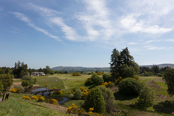 A view across the golf courses towards the clubhouse at Gleneagles