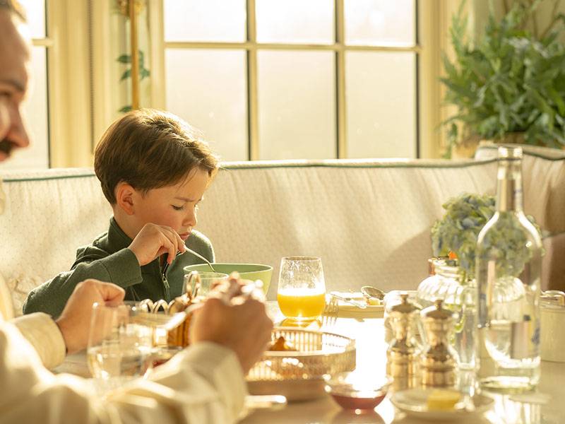 Family eat breakfast together at The Strathearn, Natural light flooding in